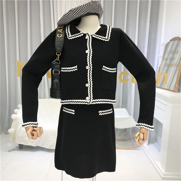 

winter outfits women office lady single breasted turn-down collar crop +pencil mini skirts women sweat suit set 2020, White