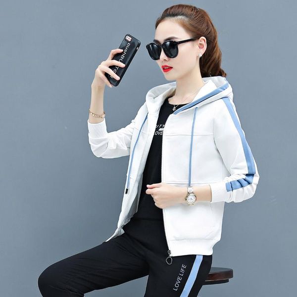 

women's hoodies & sweatshirts 2021 sports suit, female spring and autumn fashion korean hooded sweater three-piece large size casual we, Black