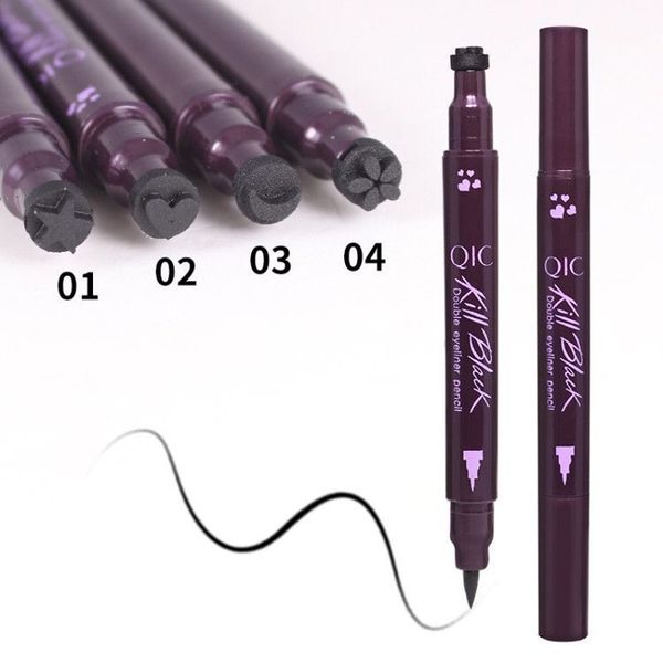 QIC Kill Nero Fai Da Te Doppio Eyeliner Timbro Penna Trucco Occhi Impermeabile Rapido A Lunga Durata con Cuore Stella Luna o Fiore di Pruno 4 Stili