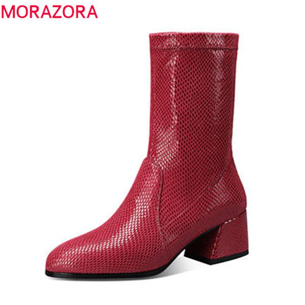 

morazora 2020 size 34-43 genuine leather ankle boots for women round toe autumn winter boots solid colors fashion shoes woman, Black