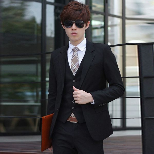 

black groom tuxedos notch lapel center vent groomsman wedding 3 piece suit fashion men business prom jacket blazer(jacket+pants+tie+vest)601, Black;gray