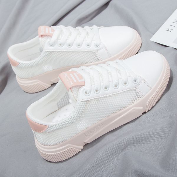 

summer mesh shoes women breathable mesh hollow white shoes women 2019 new korean version of joker flat-bottomed sneakers, Black