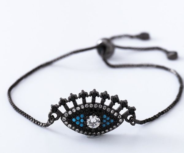 

gold silver chain micro pave cz zircon cubic zirconia bracelet rope adjusted macrame eyelash eye bangle th32 fashion women, Black
