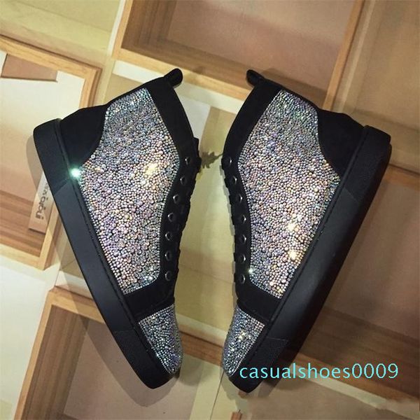 

2019 wholesale designer red bottoms sneakers studded spikes flats shoes designer luxury red bottoms for men women training shoes c09, Black