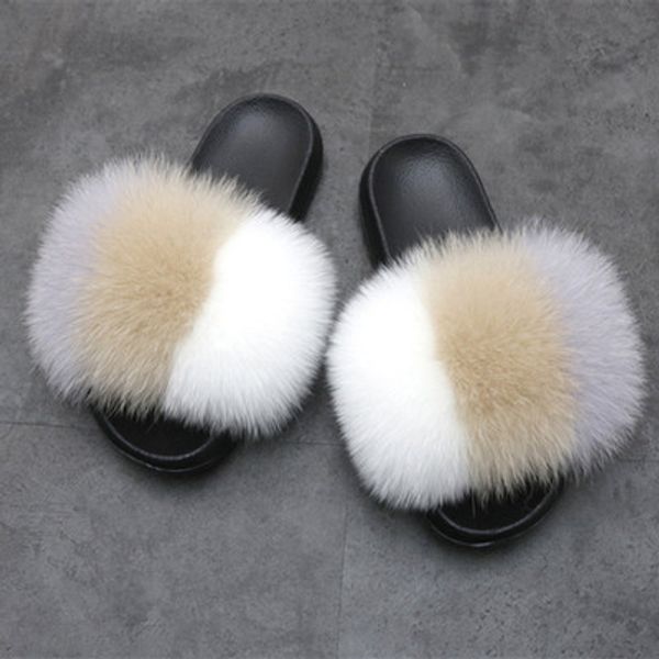 

fur slide fox fur slides super puff customized women fox fur slides, Black