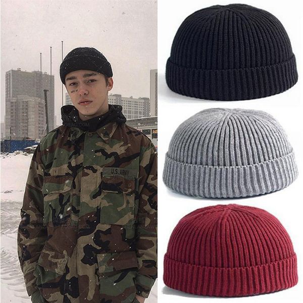 

m mism 13 colors winter hat for women man knit solid short beanies cuff brimless hip- warmer spring autumn casual bonnet