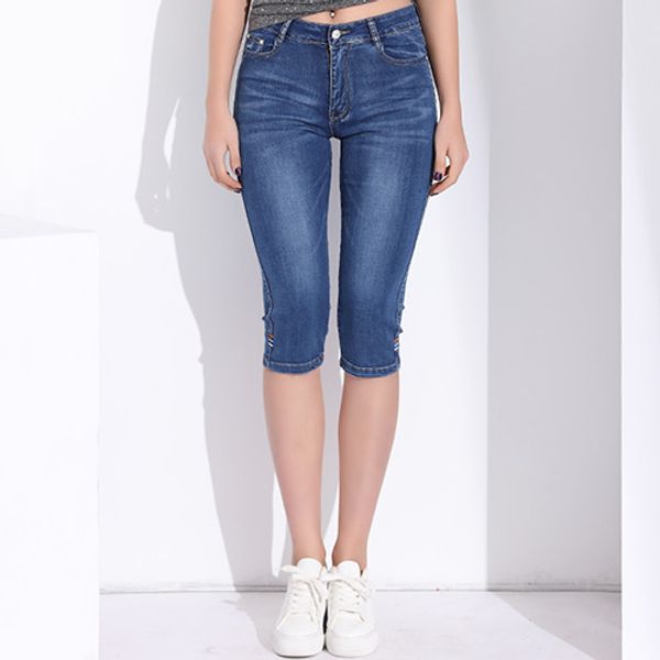

Denim High Waist Jeans Women Shorts Knee Length Woman Skinny Plus Size Feminino Capris Jeans Femme Short Denim Summer Pants