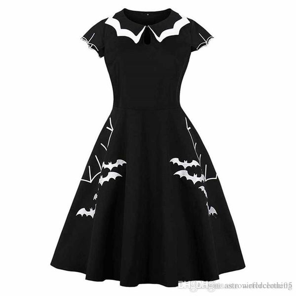 

halloween bat printed womens dresses black o neck half sleeve womens dresses fashion loose ladies summer clothing, Black;gray