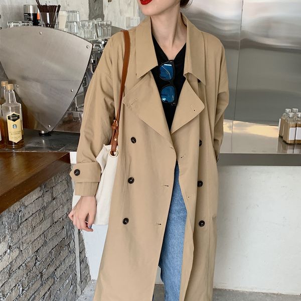 

loose tie waist slimming coat a009, Tan;black