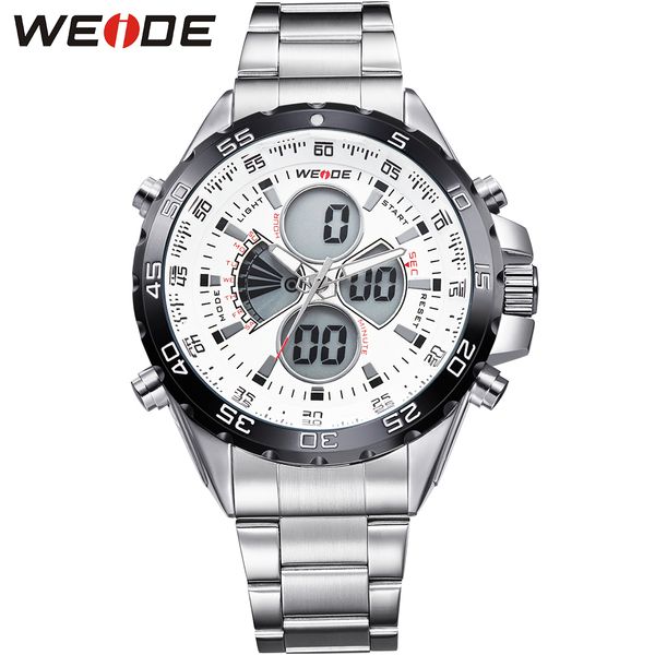 

WEIDE Sier Stainless Steel Bracelect Mens Waterproof Analog Digital Auto Date Quartz Male Top Brand Business Watches, Green