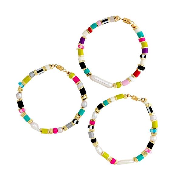 

boho bohemian women vsco girl pulseras mujer moda 2019 bracelets bileklik freshwater pearl rainbow beads spring clasp bracelet femme armband, Golden;silver