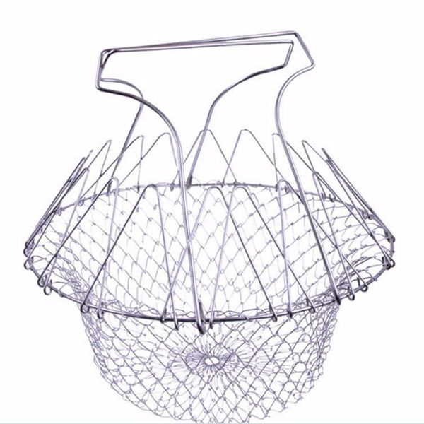 

stainless steel expandable foldable fry chef basket colander mesh h22709