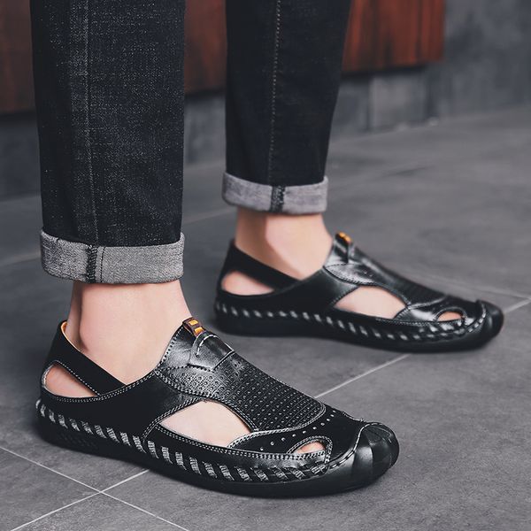 

sandals home for genuine outdoor hollow athletic men slippers safety slide water flops flip sport shoes 2021 indoor man summer, Black