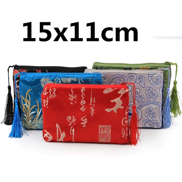 Tassel Cotton preenchido Thicken pequeno Zipper sacos Coin Purse o favor de partido Chinese Silk Brocade presente Embalagem 10pcs Bag Mulheres telefone saco de armazenamento