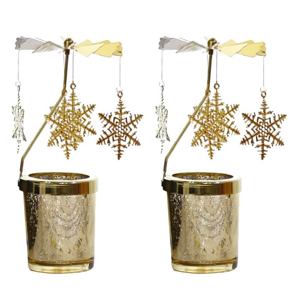 

2pcs xmas home tea light rotating candle stand candle holder carrousel snowflake