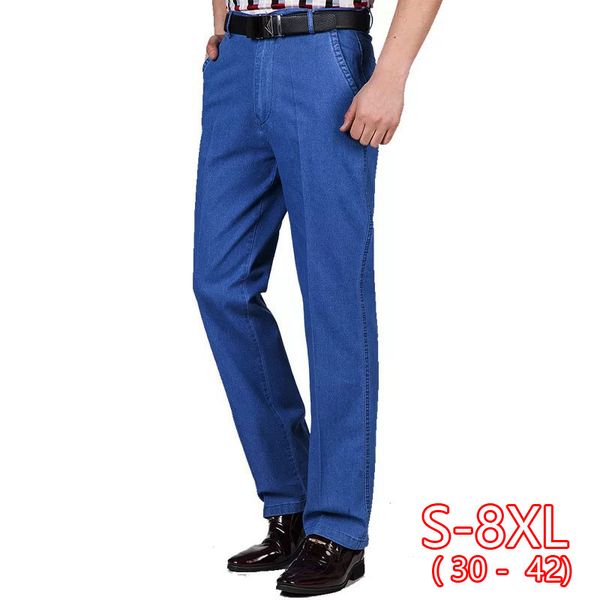 

men's jeans in spring summer thin high-waisted elastic business casual trousers mens plus size men 2021, Blue