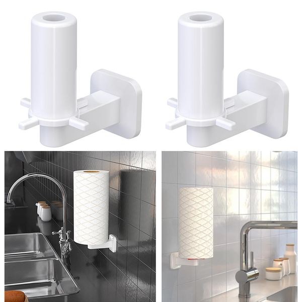 

2x self adhesive toilet paper tissue holder organizer punch-white