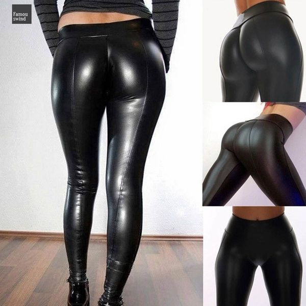 

2019 legging новые лакированные черный pu блестящая bling поддельный stretch эластичные леггинсы wet look поливинилхлоридные штаны, Black