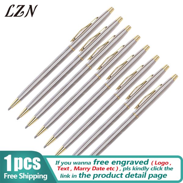 

lzn metal pen stainless steel rod rotating metal ballpoint pen commercial ballpoint gift office stationery, Blue;orange
