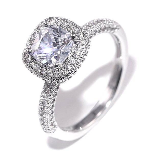 

ustar 7mm square cz stone wedding rings for women full shiny cubic zirconia luxury silver engagement rings female jewelry anel, Slivery;golden