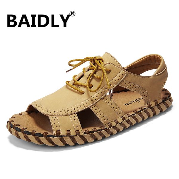 

men shoes casual sandals leather fashion trekking beach sandal shoes male comfortable summer sandals classic outdoor, Black