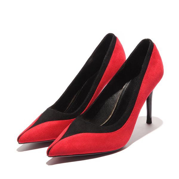 

2020 wonen pumps fashion office shoes side space flock pointed toe thin heels female pumps shallow mouth women shoes u14-22, Black