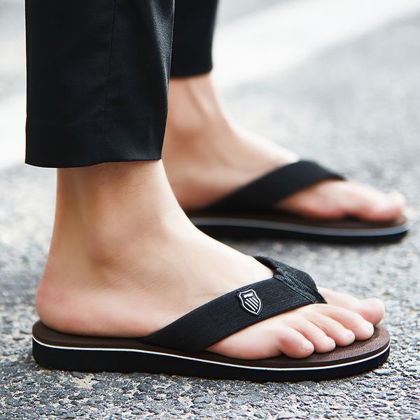

men stripe comfortable massage flip flops shoes new summer shoes slippers men sandalias tiras tacon, Black