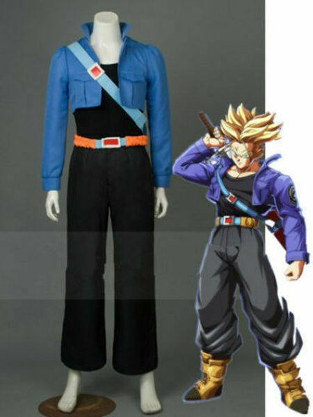 

new dragon ball z trunks blue black cosplay costume, Black;red
