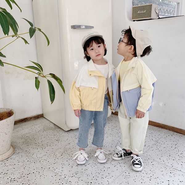 

2020 new 2-7 year old children's spring coat boys and girls baby fashion jacket short section fashion long-sleeve jacket, Blue;gray