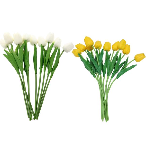 

20 pcs artificial tulip flower latex :10pcs yellow with leaves for wedding bouquet decorate with 10 pcs white for wedding bouque