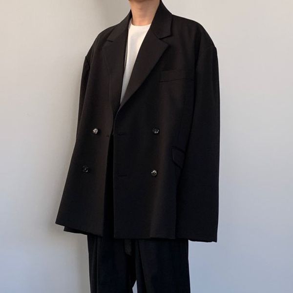 

мужчины двубортный повседневный свободный пиджак мужской винтажный модный уличный хип-хоп блейзер пальто верхняя одежда, White;black