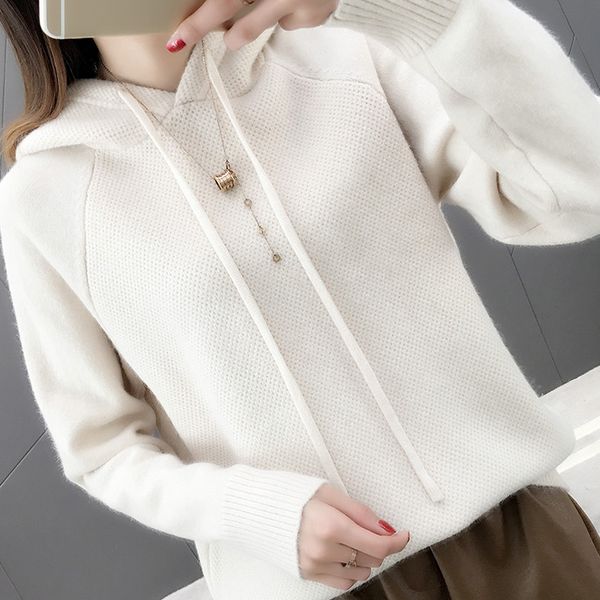 

women's sweaters women spring solid knitted sweater pullover female sweatshirt ladies casual hooded jumper pull, White;black