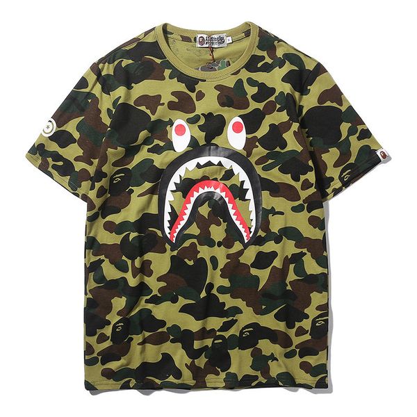 

designer men t shirt 2020 summer new brand clothes fashion shark mouth pattern short sleeves camouflage loose hip hop wearing tees, White;black