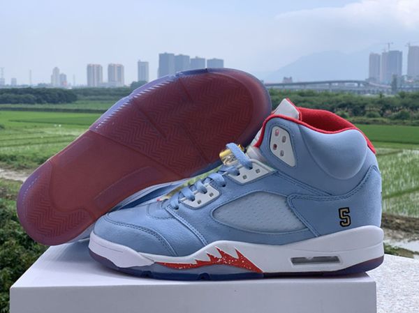 

trophy room x 5 jsp pack ice blue university red men designer sports shoes jumpman 23 mens sneakers trainer with box
