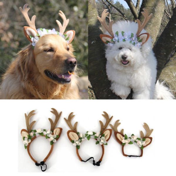 

pet dog cat puppy headwear deer floral antler hair grooming rubber head bands