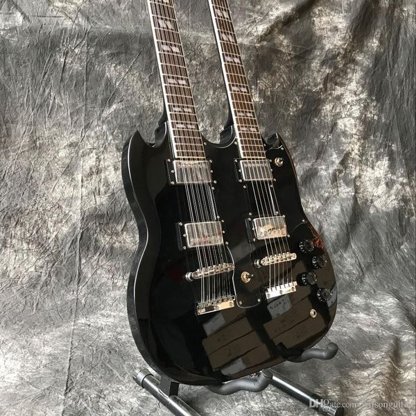 

Новые стандарт Пользовательские двойные шеек электрическая гитара черный цвет 12