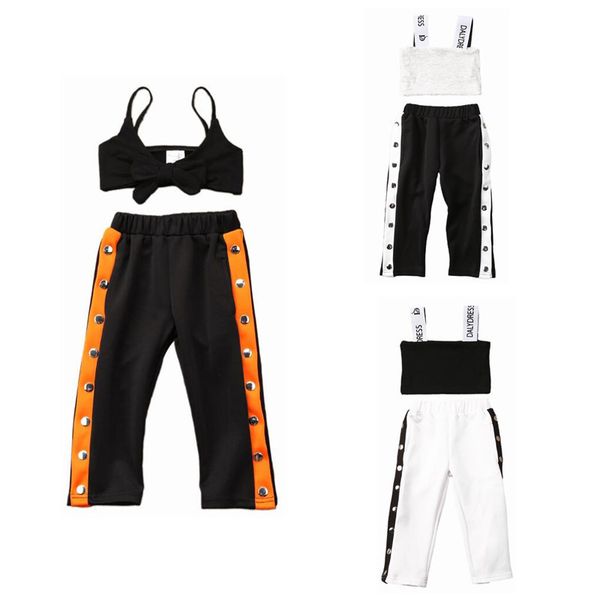 

1-6y toddler kid girl clothes summer sleeveless strap crop vest t-shirt long pants tracksuit outfit baby clothes 2pcs set, White