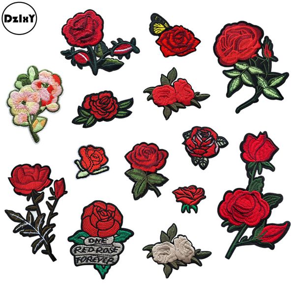 1 pcs rose ferro bordado em patches para roupas diy listras roupas adesivo adesivo personalizado flores applique @z