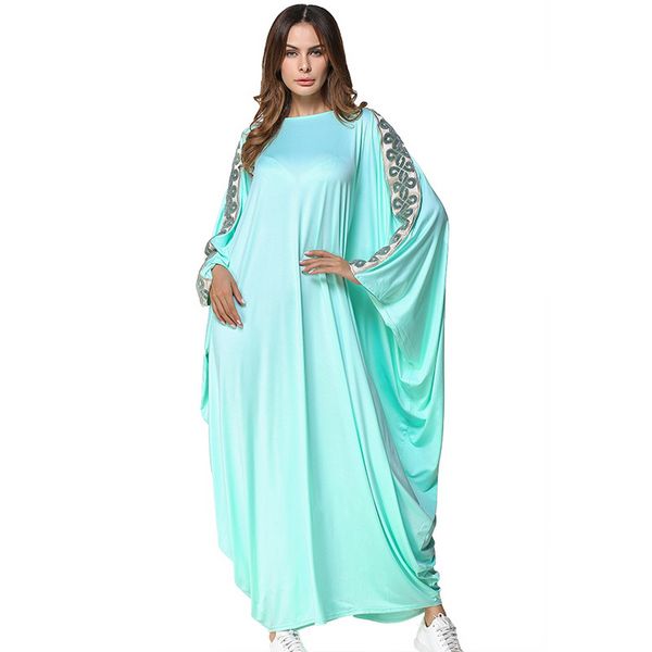 

2019 new muslim abaya dress embroidery bat sleeve wear women caftan middle east long robe gowns ramadan dubai arab islamic, Red