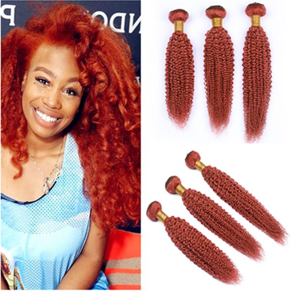 Virgin Brazilian Human Hair Pure Orange Kinky Curly Weave Bundles
