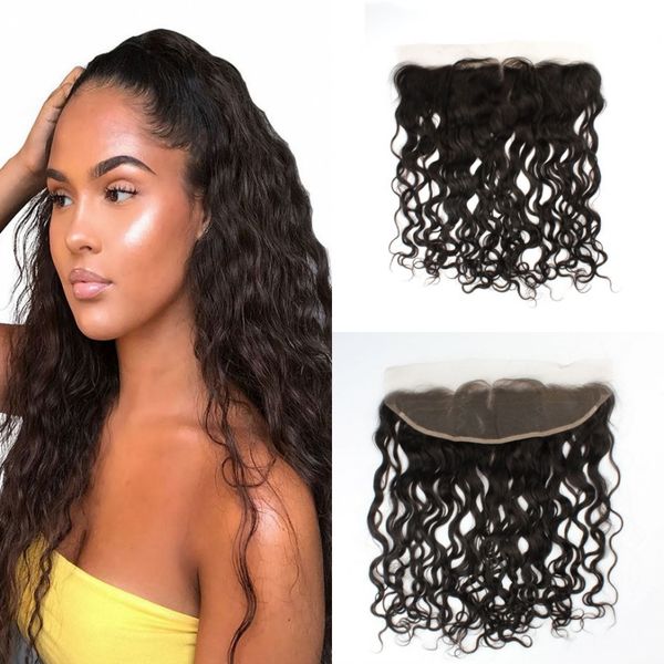 

бразильские волосы волна воды 13x4 кружева фронтальная закрытие с ребенком волос wet и волнистые виргинские лобных волос человека, Black;brown