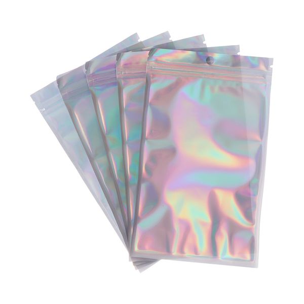 7 Taglie 20 PZ / PACK Blocco con chiusura a zip Sacchetto di plastica Plasting Foil Hologram Sacchetto del cibo Piccola cerniera a prova di acqua Sacchetti richiudibili