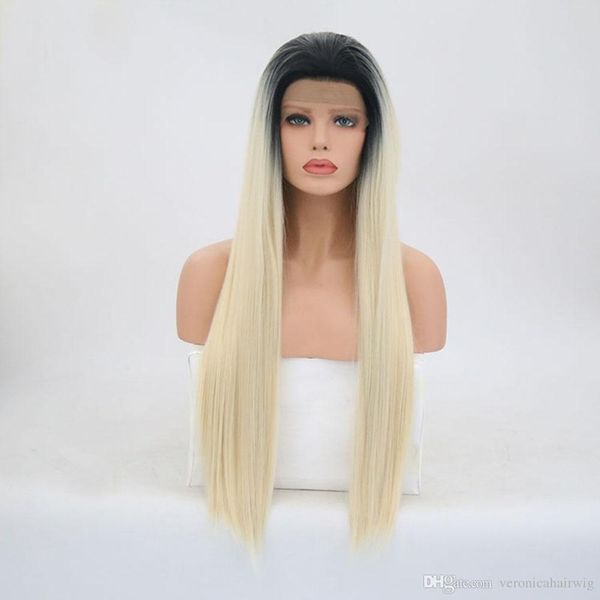 Fashion Ombre Blonde Hair Color With Dark Roots Synthetic Lace