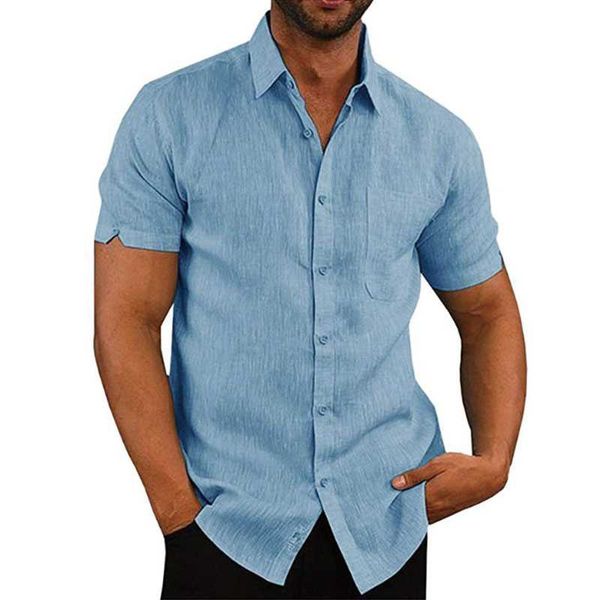 

men shirt 2020 new summer men shirts casual slim short sleeve pockets beach blouse flax camisa masculina white streetwear, White;black