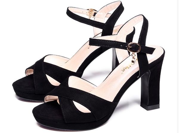 

2019 women's sandals in summer with new style high heel coarse heel @71, Black