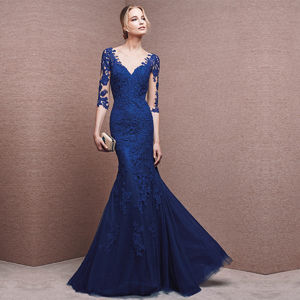 

new annual meeting host evening dress party lace evening dress bridal dress prom ball gown, Black
