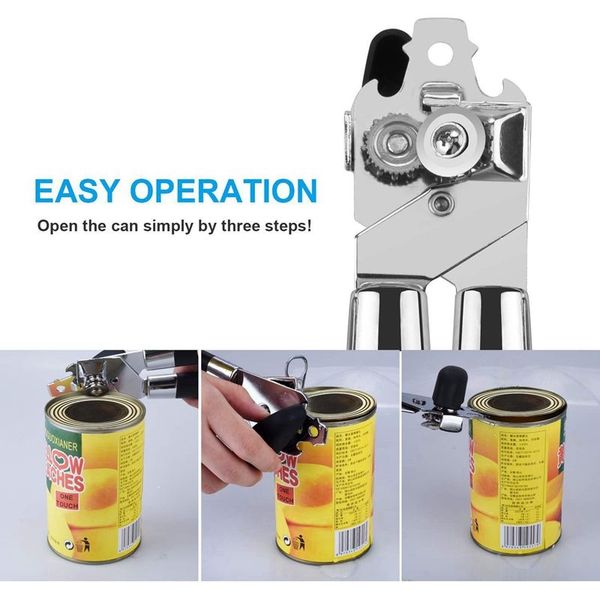 

can opener manual, 3-in-1 tin opener can opener heavy duty with stainless steel blade anti-slip handles,lid lifter and extra bot other kitch