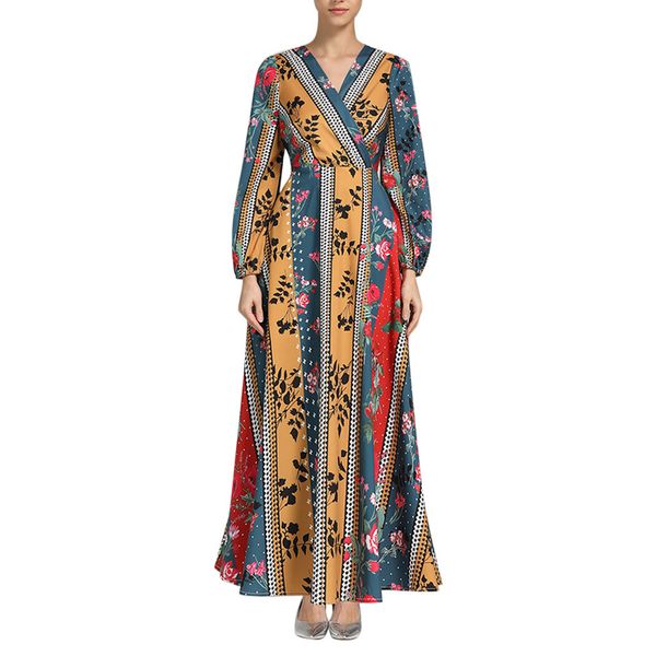 

new women muslim national style print dress bohemian thin beach beauty dress vintage robe femme women a417, Red