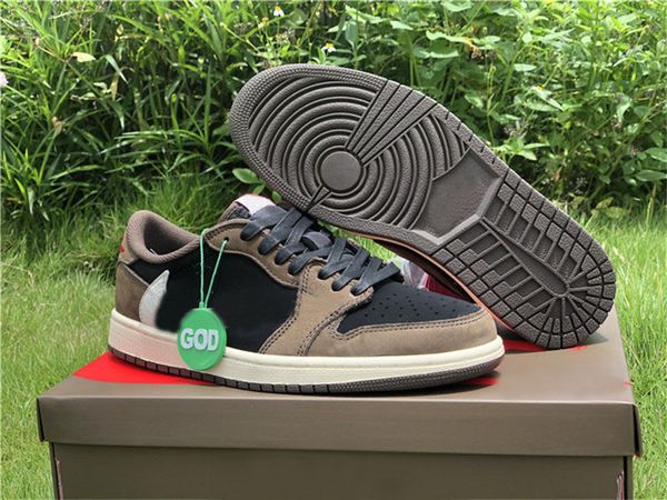 

2019 est authentic travis scott x 1s low og sp ts dark mocha 1 cactus jack black 3m red sail cq4277-001 man basketball shoes with box