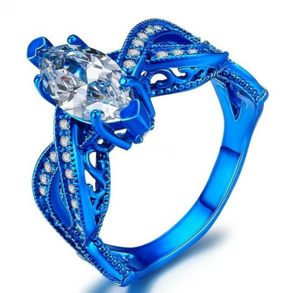 

fyjs unique blue copper alloy twist with cubic zirconia finger ring for anniversary gift jewelry, Golden;silver